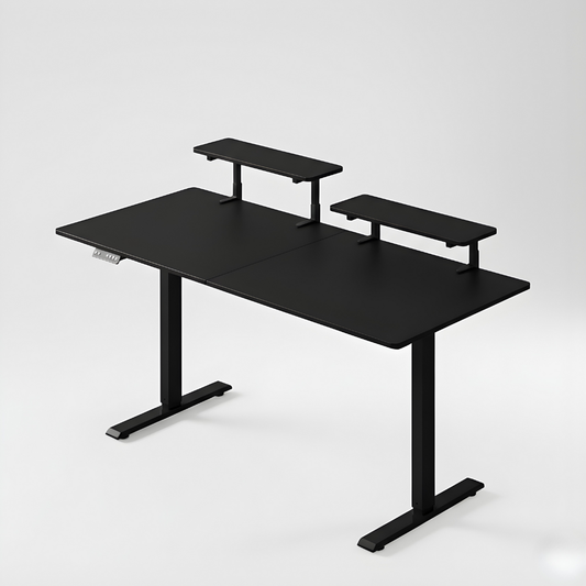 Height-Adjustable Desk with Integrated Monitor Shelves