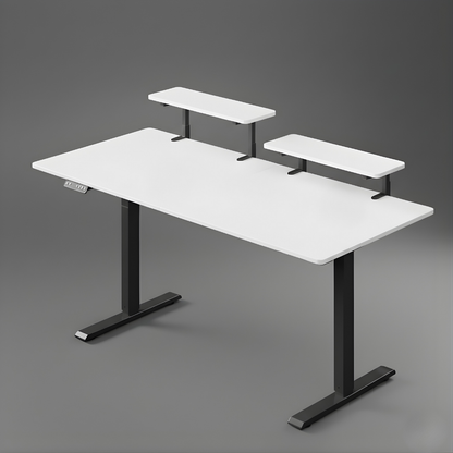 Height-Adjustable Desk with Integrated Monitor Shelves