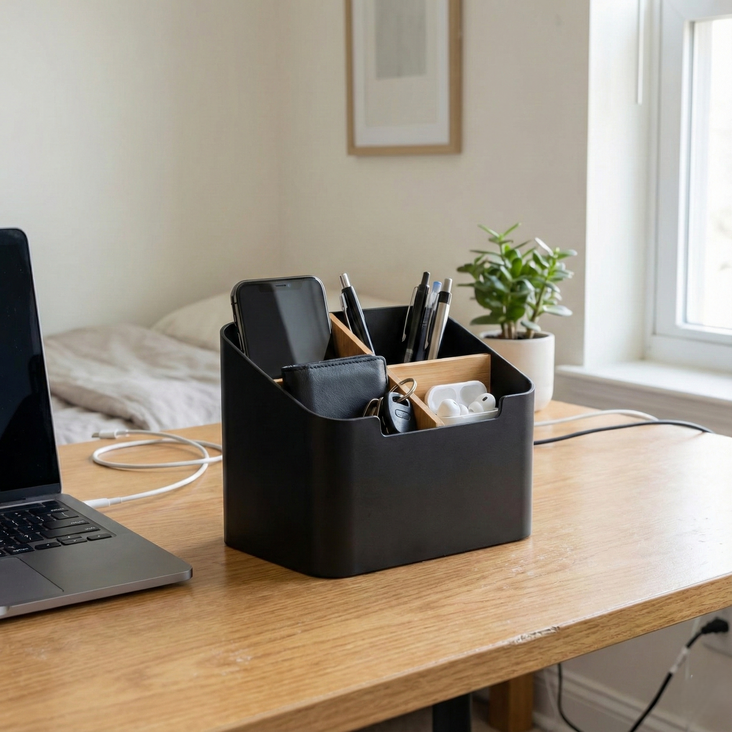Modern Desk Organizer With Bamboo Dividers
