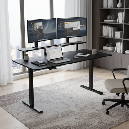 63 Inch Standing Desk w/ Adjustable Monitor Shelves