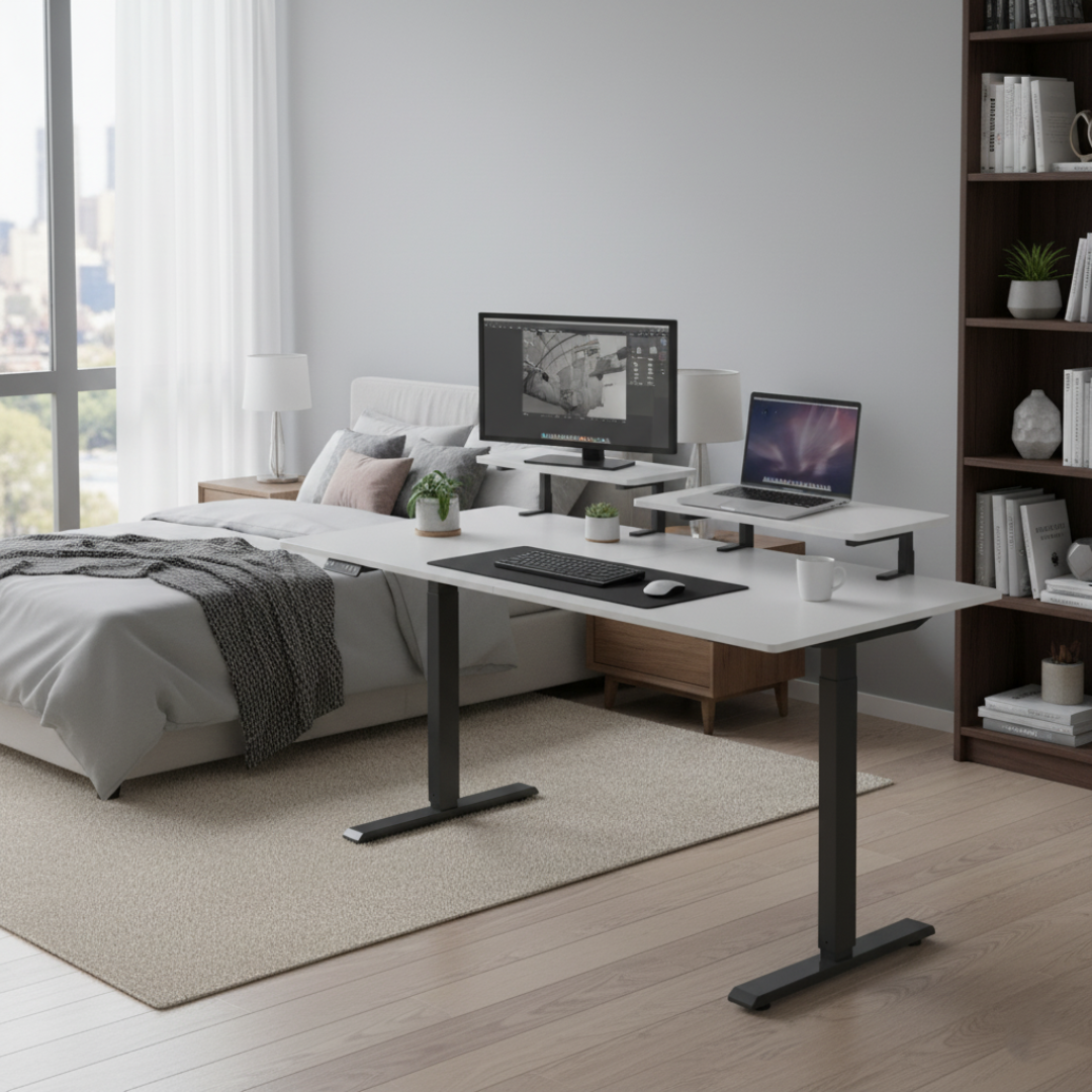 63 Inch Standing Desk w/ Adjustable Monitor Shelves